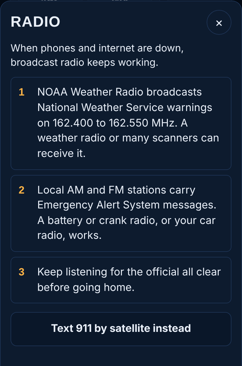 Radio emergency communication screenshot