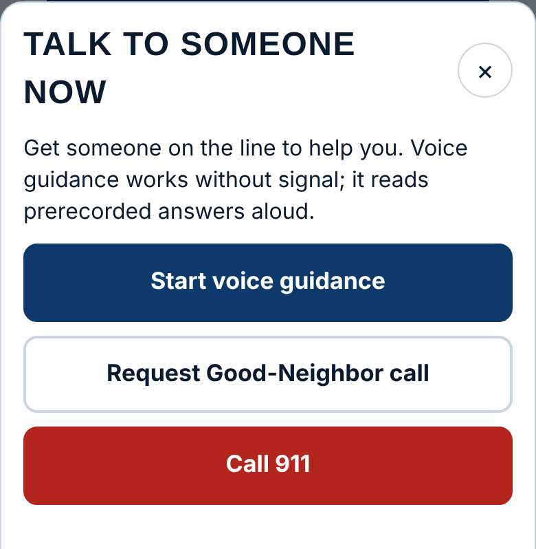 Talk to Someone Now and Voice Guidance screenshot