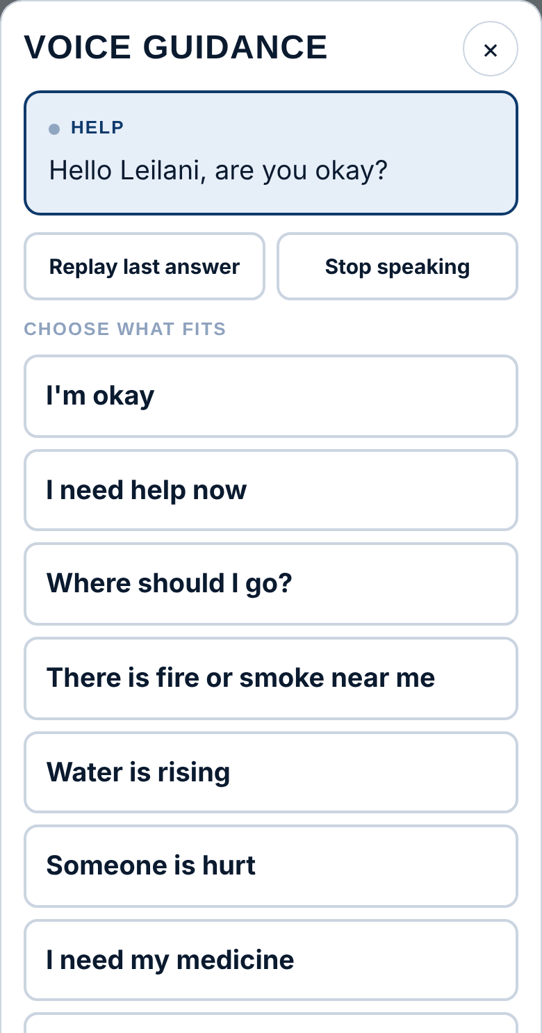Voice guidance response choices screenshot