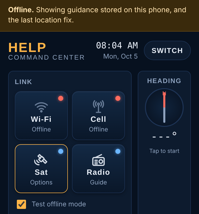 Offline mode screenshot